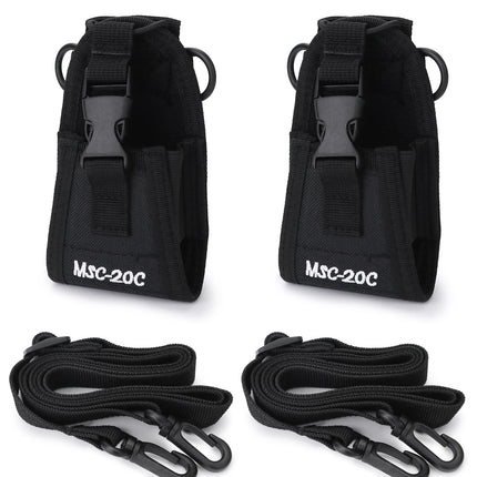 QWORK 2 Pack Radio Pouch, Tactical Walkie-Talkie Pouch, Intercom Pouch for Police Firefighter Security Officer (Black), Black