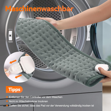 Heating pad with automatic shut-off, 30x60 cm electric heating pad with 4-hour timer and 6 heat settings, heating pad with digital remote control, machine washable heating pad for the back, gray