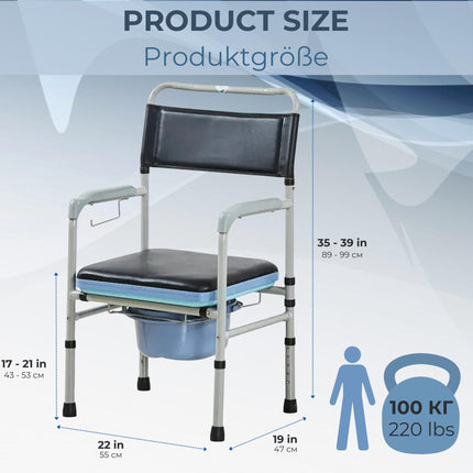 AIRM HEALTH Commode Chair, Hospital Chair, Toilet Chair with Bucket for Disabled Persons, Mobility Commode Chair with Padded Seat for Seniors and Pregnant Women with Height Adjustment (8023)