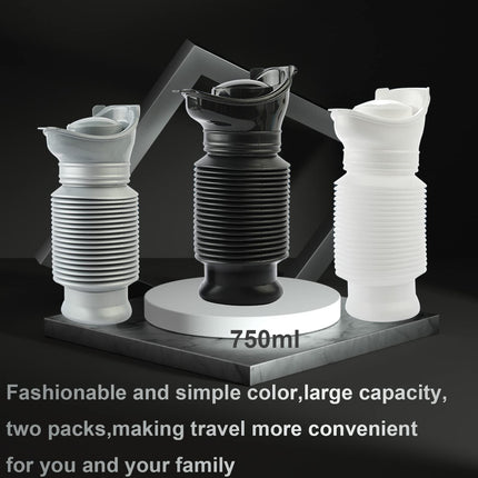 Topcloud Shrinkable Urinal, 2 Pack 750ml for Men and Women, Portable Mobile Toilet Potty Urine Bottle, Reusable Emergency Urinal for Camping, Car, Travel, Traffic Jam and