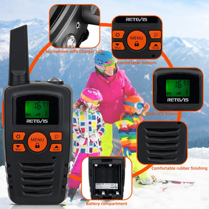 Retevis RA635 Walkie Talkie 4-pack, 16 channels, PMR446 license-free, long range, CTCSS/DCS, VOX, LED flashlight, walkie-talkies gifts for adults and children, skiing and outdoor activities