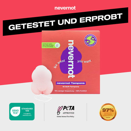 nevernot Soft Tampons, 48 Count: Menstrual Sponge with Optional Thread, 100% Non-Toxic, Super Soft Tampon, Easy to Remove, Ideal for Sports, Sauna & Pain Patients
