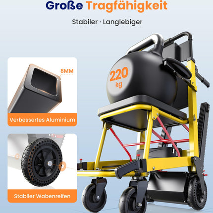 VOCIC AY04 Electric Stair Climber Wheelchair Foldable up to 220KG with Rubber Track, Electric Stair Assistance Wheelchairs, Stair Lift Medical Stretcher with LED Light for Seniors, Yellow