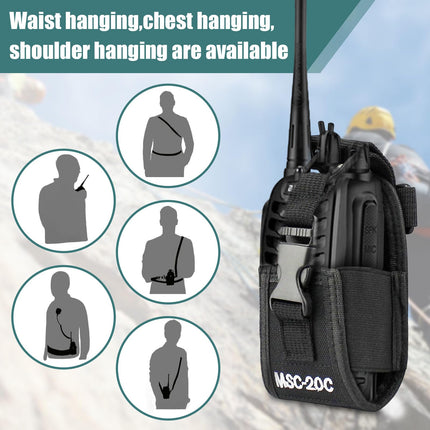 Radio holder walkie talkie radio walkie talkie talkie holster walkie talkie pouch case radio key radio cover universal radio bag with adjustable shoulder strap MSC-20C, black,
