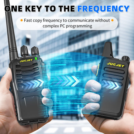JUCJET (2-pack) 888HD Walkie Talkies, including original earpieces, Type-C data cable, USB charging station, with one-click pairing, speech noise reduction, and digital encryption