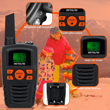 Retevis RA635 Walkie Talkie, Long Range PMR446 Walkie Talkie for Adults, Kids, 16CH, CTCSS/DCS, VOX, LED Flashlight, Royalty-Free Gifts for Easter Skiing Outdoor Activities