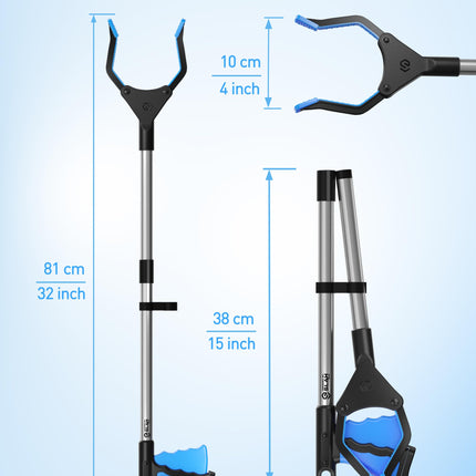 SLAH Grabber for Seniors 32" Aluminum Trash tongs, Rotatable trash grabber, Non-slip rubber grabber, Foldable trash tongs for children, Long grabber arm, Grabber aid for people with disabilities