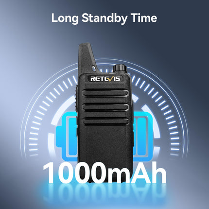 Retevis RT622 Walkie Talkie Mini, PMR446 Professional 2-Way Radio for Long Distance, VOX, Rechargeable Car Walkie Talkie for Adults, Camping (Black, 1 Pair)