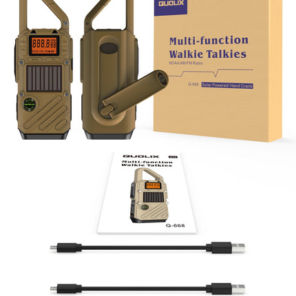 Walkie Talkie for Adults, Range 10 km - Set of 2 with SOS Alarm, LED Flashlight & FM Radio - 3-Way Rechargeable: Solar, Hand Crank, USB - Emergency Radio for Outdoor Adventures