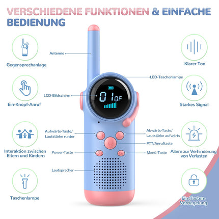 Walkie Talkie for Kids, Kearui Walkie Talkie Toys for 3-12 Years, Rechargeable Walkie Talkies with VOX Function, LED Flashlight, Key Lock for Outdoor Adventures, Camping, Hiking (Purple Rose)