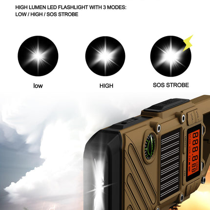 Walkie Talkie for Adults, Range 10 km - Set of 2 with SOS Alarm, LED Flashlight & FM Radio - 3-Way Rechargeable: Solar, Hand Crank, USB - Emergency Radio for Outdoor Adventures