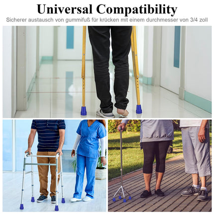 Rubber foot for crutches, non-slip protective caps for walking stick tube tip with metal seal for walking sticks and crutches, 4 pieces (blue)