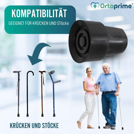 OrtoPrime Pack of 2 Non-Slip Crutches, Crutches, Crutches, Tubes, 18 mm, 19 mm and 20 mm, Sticks, Tips for Crutches and Bases, Rubber Dowels, Sticks and Crutches, 2 Pieces