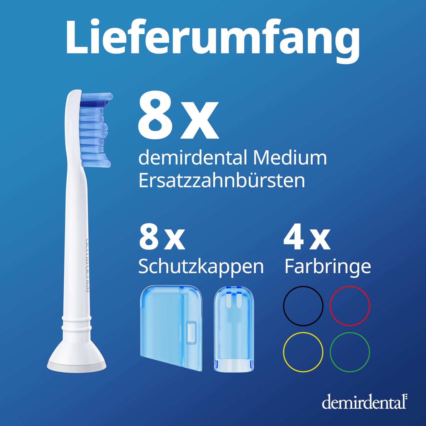 8er demirdental Aufsätze passend für Philips Sonicare Ersatzbürsten ProResults Medium Bürstenköpfe, für täglich präzise Zahnreinigung, entspricht HX6018