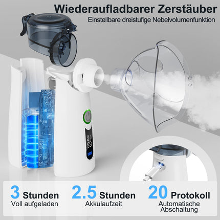NVKHG Nebulizer, Portable Silent Inhaler, with Digital Display, Automatic Residue Cleaning, USB-C Rechargeable for Adults and Children – Gray