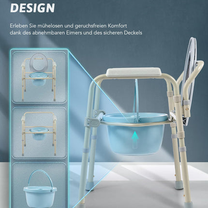 VONOYA Commode Chair for Seniors 135kg Foldable Commode Chair with Armrest Hygienic Commode Chair Toilet Aid Toilet Chair Height Adjustable Chair for Toilet with Removable Bucket