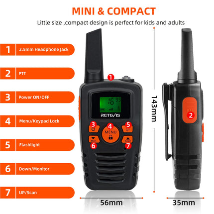 Retevis RA635 Walkie Talkie, Long Range PMR446 Walkie Talkie for Adults, Kids, 16CH, CTCSS/DCS, VOX, LED Flashlight, Royalty-Free Gifts for Easter Skiing Outdoor Activities