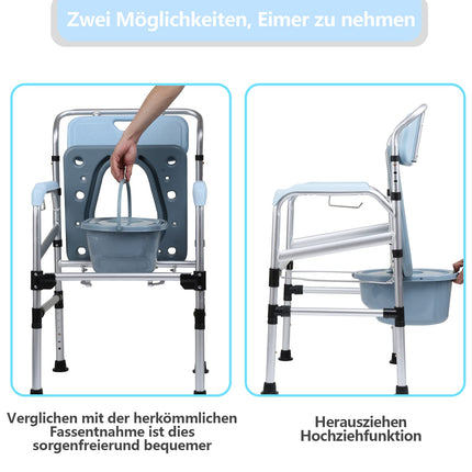 Randaco Commode Chair, Height-Adjustable Commode Chair, Non-Slip Toilet Chair Bucket, Shower Chair with Armrests and Backrest, with Lid, Load Capacity up to 150 kg, for Seniors, Disabled and Pregnant Women