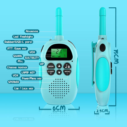 ULEWAY Walkie Talkie for Kids? Rechargeable Two-Way Radio, 3 km Range, Boy Girl Toy 4-12+ Years, 16 Channels, Walkie Talkie for Outdoor Adventures, Camping, Hiking 2 Pack - Pink Blue