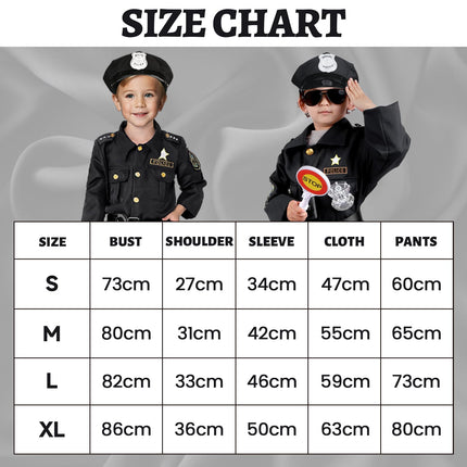 Police costume for children, carnival costumes for children, police uniform set, belt, hat, handcuffs, walkie-talkie for carnival, Halloween costume