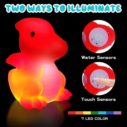 Jiosdo Bath Toys, 6 Pack Dinosaur Bath Toys with Light, LED Bath Toys for Kids, Bath Toys for Baby from 1 2 3 Years, Glowing Water Toys Bath Toys Sensory Toys