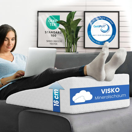 ELONEO vein pillow, leg elevation pillow made of memory foam, leg pillow for relief, positioning pillow with removable cover, 68 x 40 x 16 cm, white