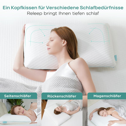 Releep Memory Foam Pillow 70x40cm, 2 Firmness Orthopedic Pillow, Neck Support Pillow for Side Sleepers, Ergonomic Pillow for Back Sleepers, Pillow for Neck Pain with Washable Pillowcase