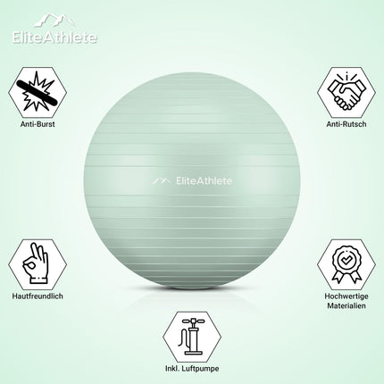 EliteAthlete Exercise Ball Seat Ball Office Ergonomic with Anti Burst System - Fitness Pilates Pregnancy - Pregnancy Ball Fitness Ball Yoga Ball - Yoga Ball 65cm incl. Air Pump