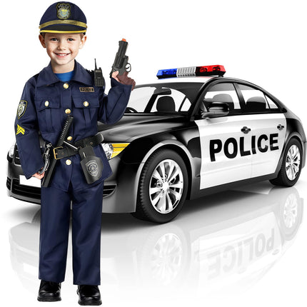 Fover Police Costume Kids Boys 12pcs Police Equipment Police Batons Police Signals Police Hat Shirt Walkie Talkies Police Toy Set Halloween Carnival Birthday Police Costume FR010XL