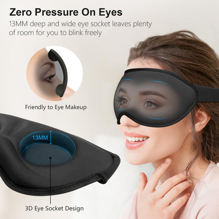 Gritin Sleep Mask for Side Sleepers, 3D Eye Sockets Sleep Mask with Adjustable Elastic Strap, Light Blocking and Breathable, Comfortable & Ergonomic Eye Mask for Men and Women, 2 Pairs of Earplugs