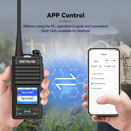 Retevis RB658 Walkie Talkies, Professional 2-Way Radio, APP Setting, Intelligent Noise Reduction, Alarm, 1800mAh Rechargeable Two-Way Radios for Adults, Motorcycle (1 Pack, Black)