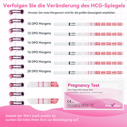 Preview 25 Pregnancy Test Early Test Strips 10 mIU/ml hCG Test reliable early detection with 25 urine cups