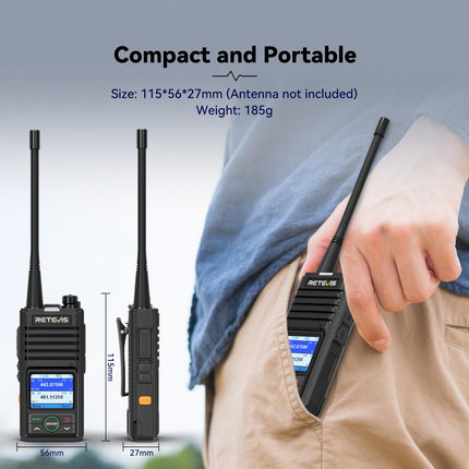 Retevis RB658 Walkie Talkies, Professional 2-Way Radio, APP Setting, Intelligent Noise Reduction, Alarm, 1800mAh Rechargeable Two-Way Radios for Adults, Motorcycle (1 Pack, Black)