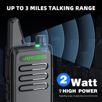 JUCJET T20 Rechargeable Two-Way Radio for Adults, Outdoor Mini Walkie Talkies with 16 Channels, VOX Squelch, License-Free PMR Radio (2 Pack)