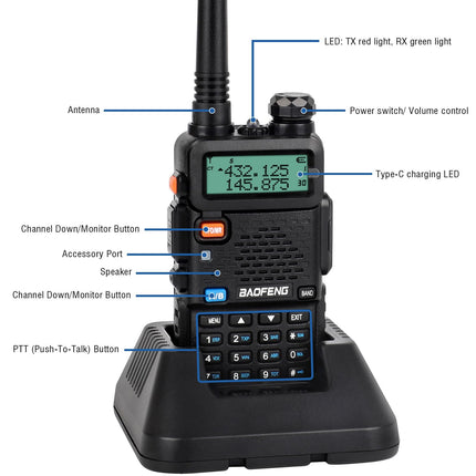 RKK Talkie Walkie License-Free PMR446 16 Channels Radio, Radio Range 1-5 km, CTCSS/DCS Walkie Talkie with Charging Station and Headset (2 Pieces)