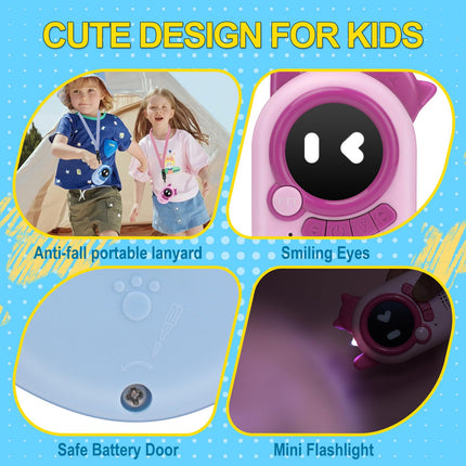 NGOKPYD M300 Walkie Talkie for children aged 3/4/5/6/7/8/9/10/11/12 years and up, great toy with mini lamp, top quality, great range for toddlers, easy to use, fun (pink blue set)