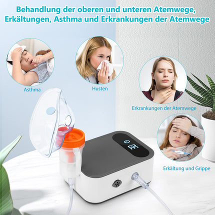 Sentasi Inhaler for Adults with LED Digital Display, Quiet Nebulizer Inhaler Compressor for Children and Babies, Electric Inhaler with Mouthpiece and Mask (Gray + White)
