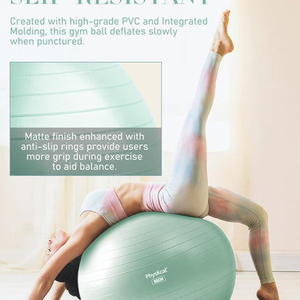 PhysKcal 65cm Light Turquoise Thick Exercise Ball and 23cm Pilates Ball Set, Anti-Burst Exercise Ball, Anti-Slip Seat Ball, Balance Ball, Yoga Ball for Home, Gym and Office