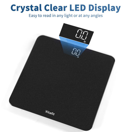 Vitafit Digital Bathroom Scales, High Accuracy Guaranteed, Professional Scales SINCE 2001, Digital Body Scales with Clear LED Display and Step-On, 180kg, Silver-Black Spray