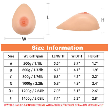 FESVINA Silicone Breast Forms False Breasts Breast Prostheses Crossdresser Transgender Mastectomy Prosthesis Fake Breasts E Cup 1400g/Pair