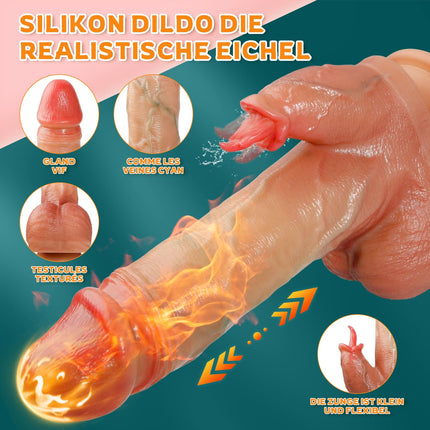 Realistic vibrators dildo for women, anal dildo vibration with 10 vibrations 7 tongue licking 7 thrusting measures, sex toy for women with heating, dildo cock vibrator penis G spot