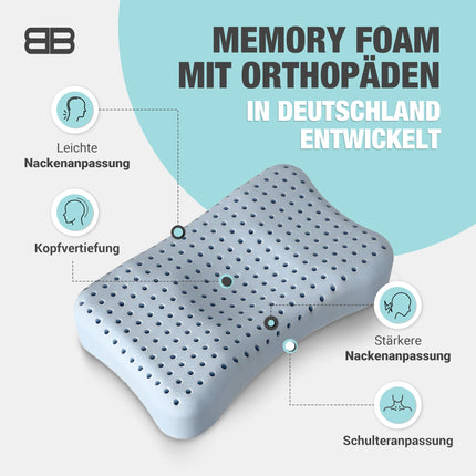 BACK BODYGUARD - The softer neck pillow, ergonomic pillow with 2 covers, orthopedic pillow - firmness: medium - soft (50 x 30 x 12 cm)