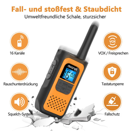 AWANFI Walkie Talkie Rechargeable with Li-ion Battery, Walkie Talkie Children Adults, Long Range Radio, 16 Channels Walky Talky, VOX and Type C Charging Cable for Biking Camping Hiking