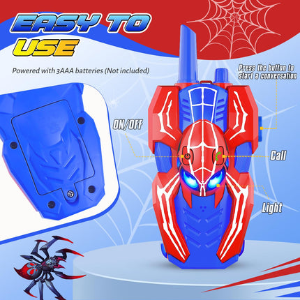 Joellfuner Walkie Talkie Children, Spider Toy Gift Walkie Talkies for Children from 3 4 5 6 7 8 9 10 Years Boy, 2 Radios to 300 m Range Children's Toy Walkie Talkie Outdoor Games