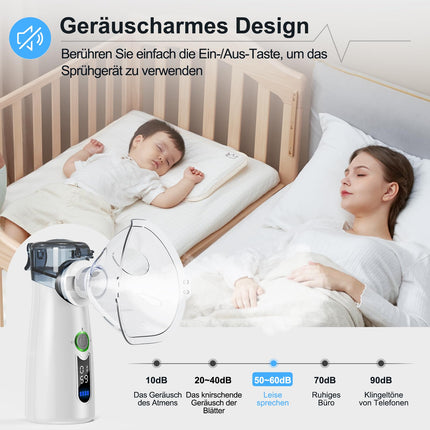 NVKHG Nebulizer, Portable Silent Inhaler, with Digital Display, Automatic Residue Cleaning, USB-C Rechargeable for Adults and Children – Gray