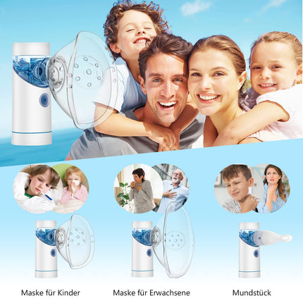Inhaler Portable Nebulizer Set, Low-Noise Inhaler Nebulizer with Mouthpiece and Mask, Effective for Respiratory Diseases, USB Rechargeable, Inhaler for Children and Adults
