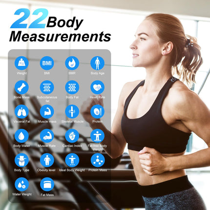 Body fat scale with large display, ultra-precision scale with body fat and muscle mass, personal scale with body fat analysis, personal scale with 22 measurements, heart rate, BMI, body analysis scale
