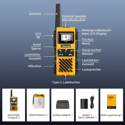 Gaswei G1pro High-Performance Long-Range Walkie Talkies for Adults, Rechargeable Emergency Two-Way Radios, 16-Channel Walkie Talkie with Lithium-Ion Battery, IP67 Waterproof (2 Pack)