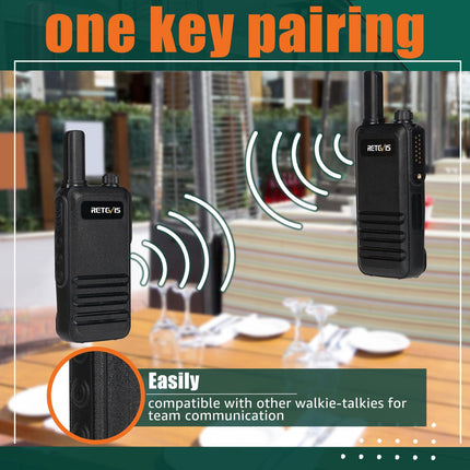 Retevis RB647 IP67 Waterproof Walkie Talkie, Portable Two-Way Radio with Earpiece, PMR446 Rechargeable 1000 mAh, VOX, Professional Walkie Talkies for Restaurant, Hotel (Black, 5 Pack)