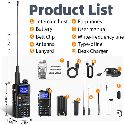 JUCJET UV-5RH Multi-Frequency Walkie Talkie, 999 Channels, Flashlight, Type-C USB Charging Station, High-Performance Walkie Talkie for Adventure, Outdoor, Camping, Family (2 Pack)